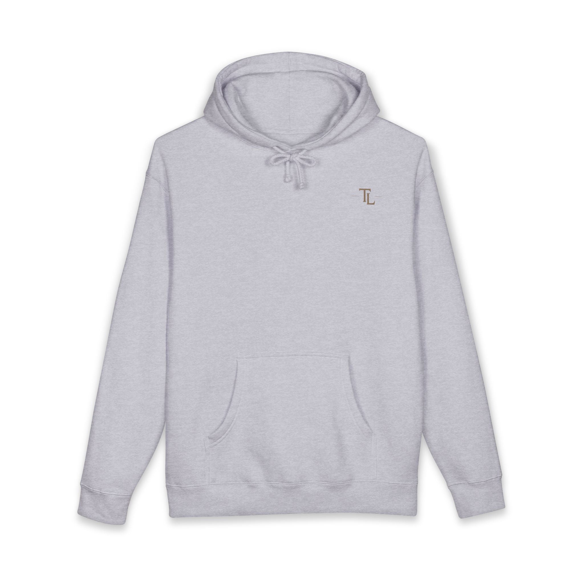 Classic White Hoodie with Minimal 'TL' Chest Logo – Lightweight Pullover by Printify