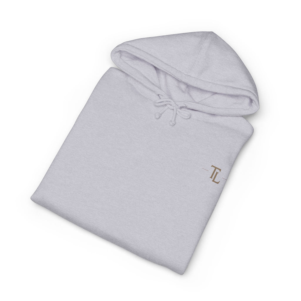 Classic White Hoodie with Minimal 'TL' Chest Logo – Lightweight Pullover by Printify