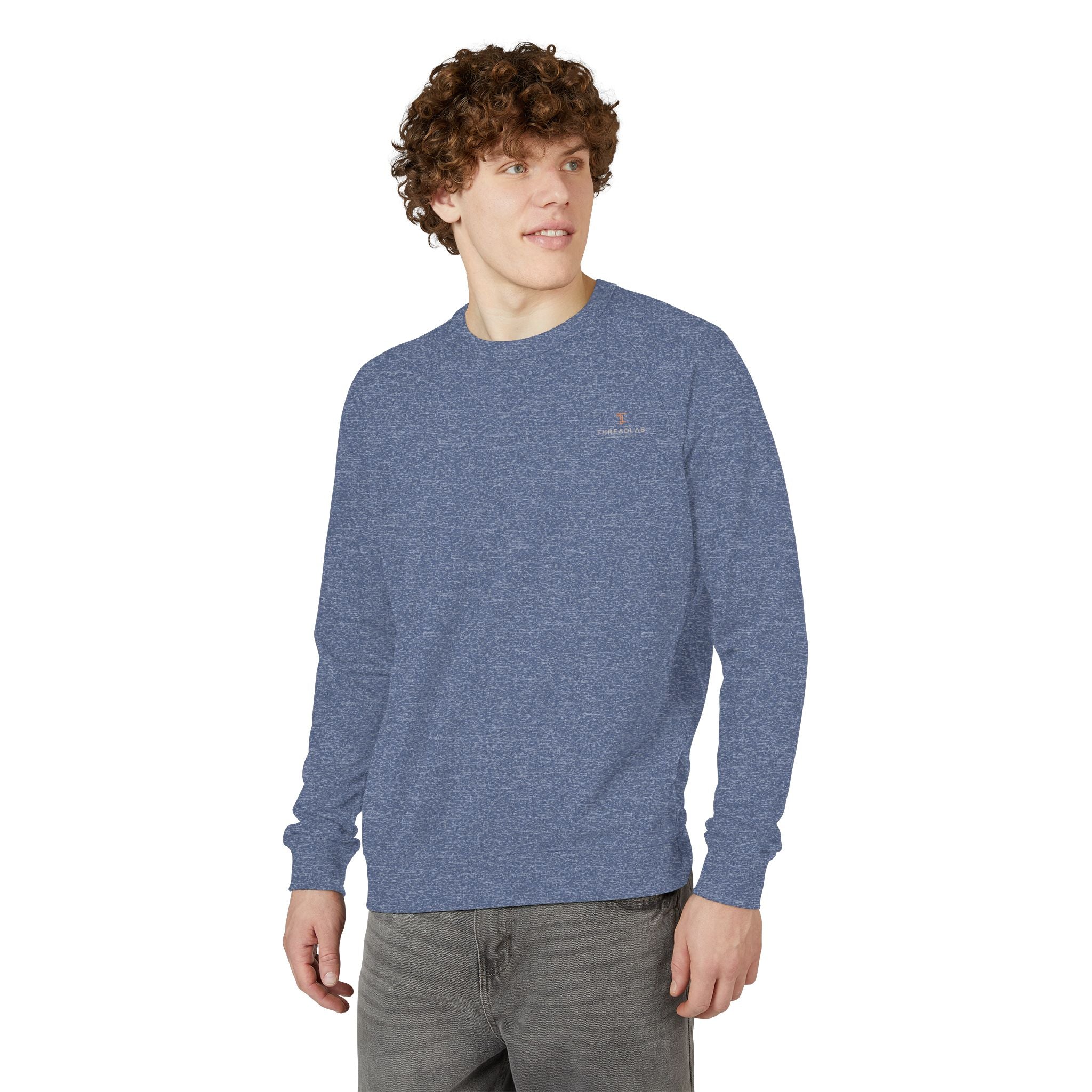 Crewneck Sweatshirt — Minimal Chest Logo Raglan French Terry by Printify