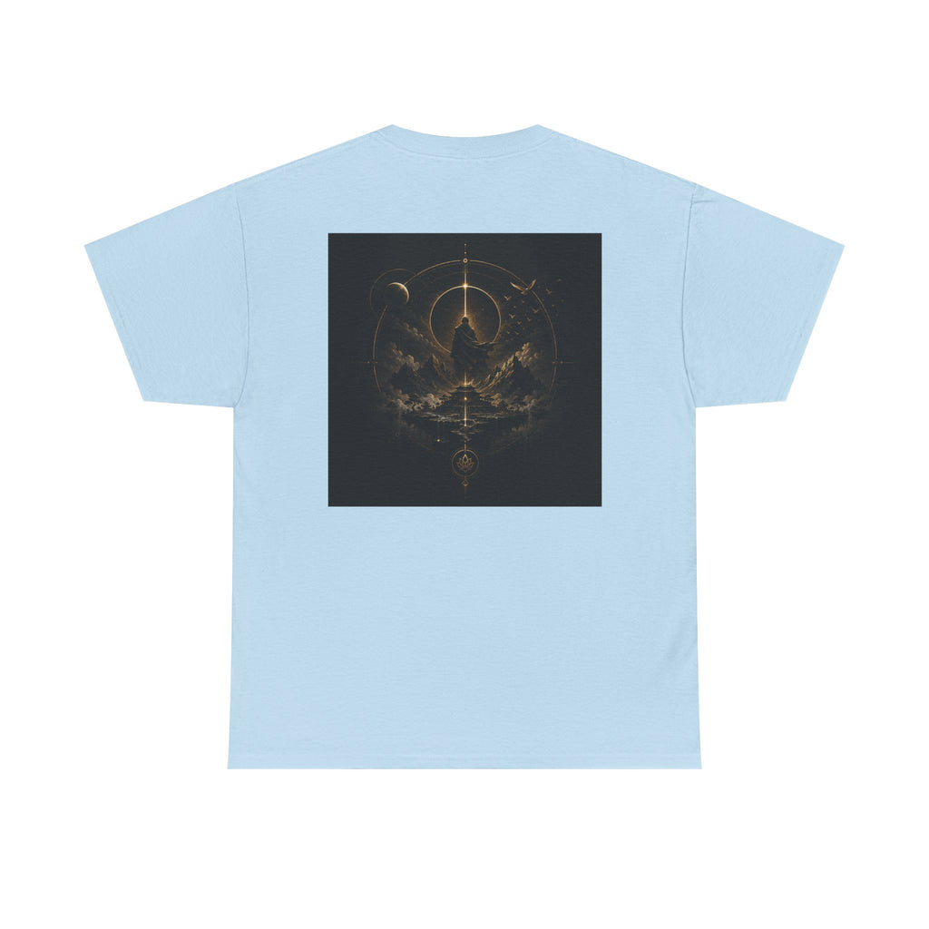 Golden celestial geometric tee featuring a mystic sigil back print in rich golden tones.