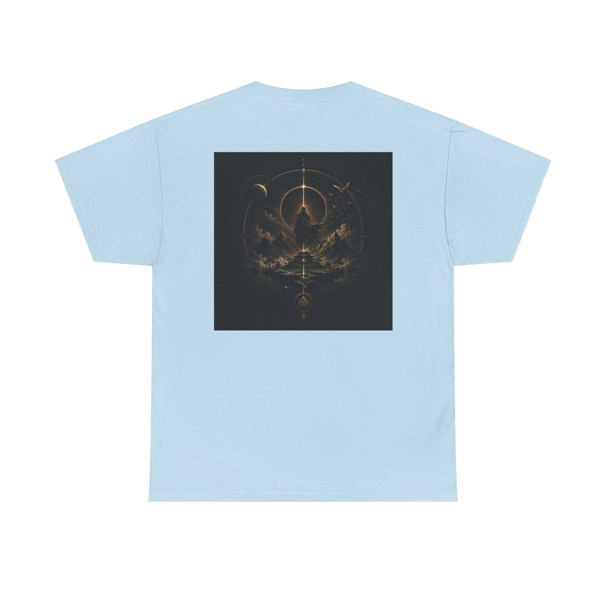 Golden celestial geometric tee featuring a mystic sigil back print in rich golden tones.