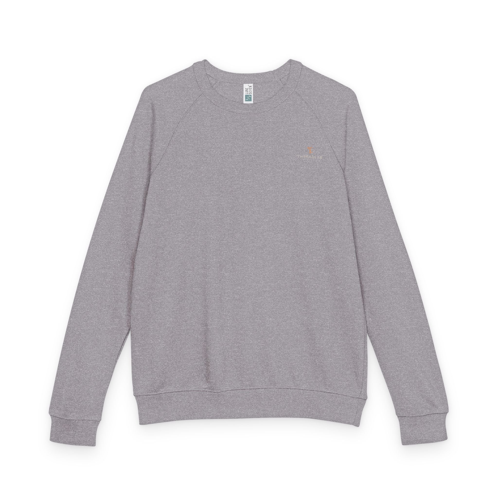 Crewneck Sweatshirt — Minimal Chest Logo Raglan French Terry by Printify