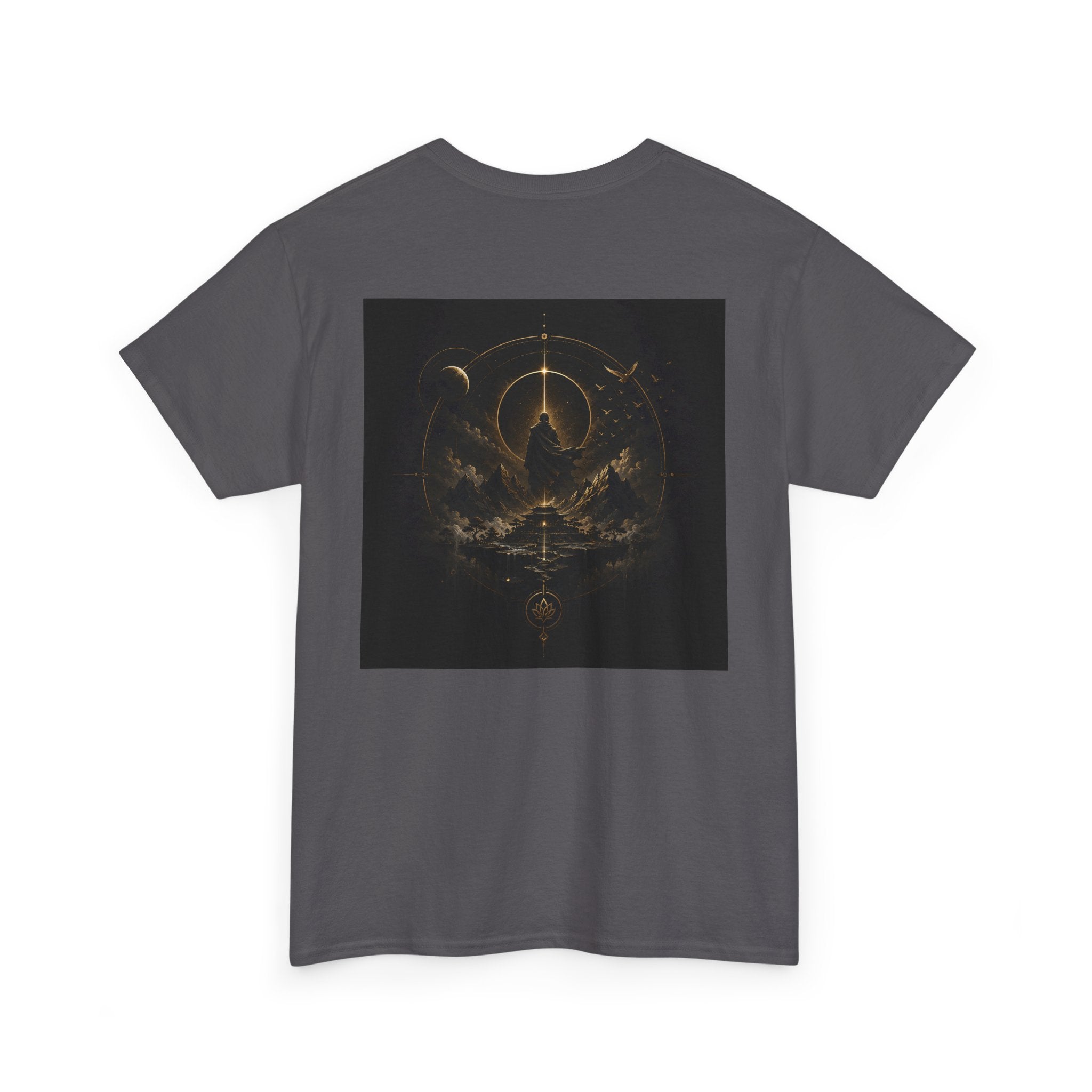 Golden celestial geometric tee featuring a mystic sigil back print in rich golden tones.