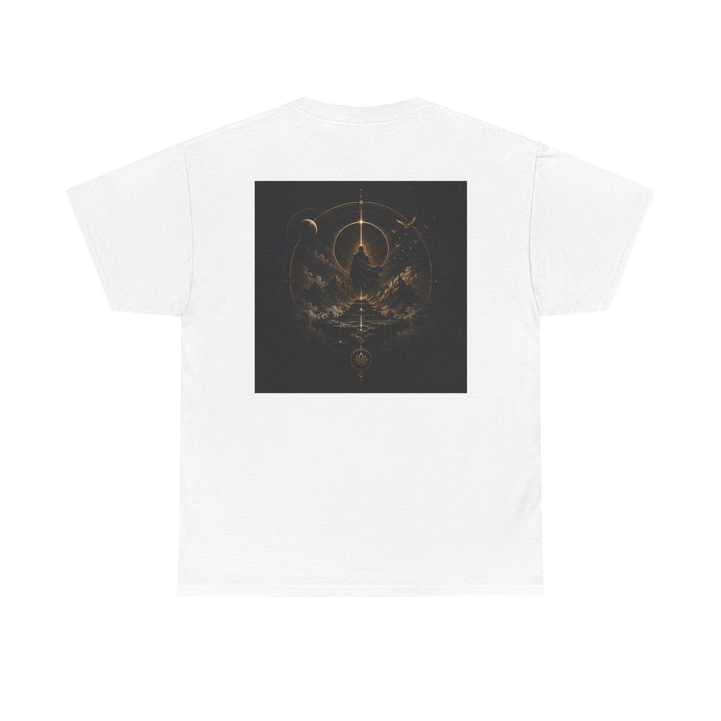Golden celestial geometric tee featuring a mystic sigil back print in rich golden tones.