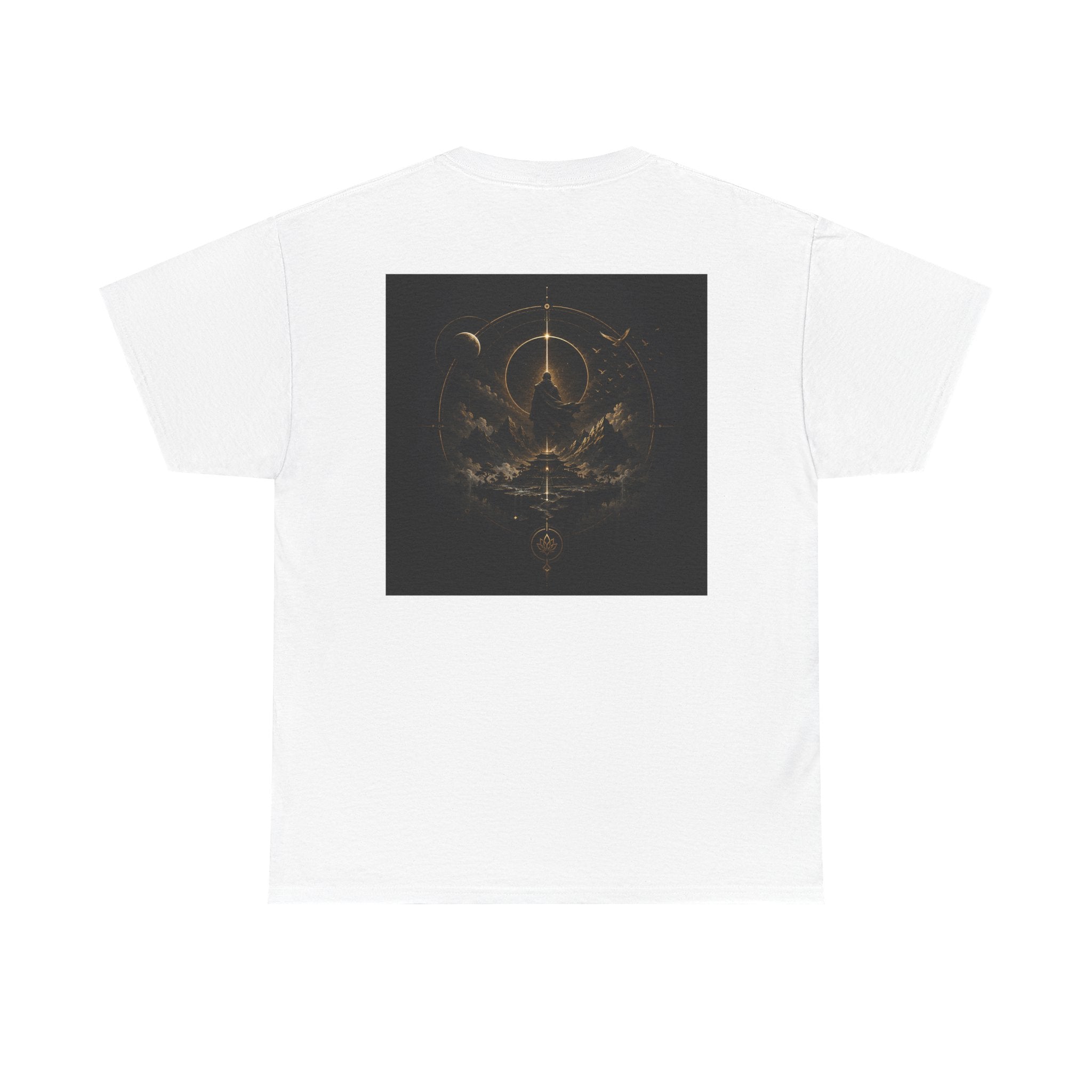 Golden celestial geometric tee featuring a mystic sigil back print in rich golden tones.