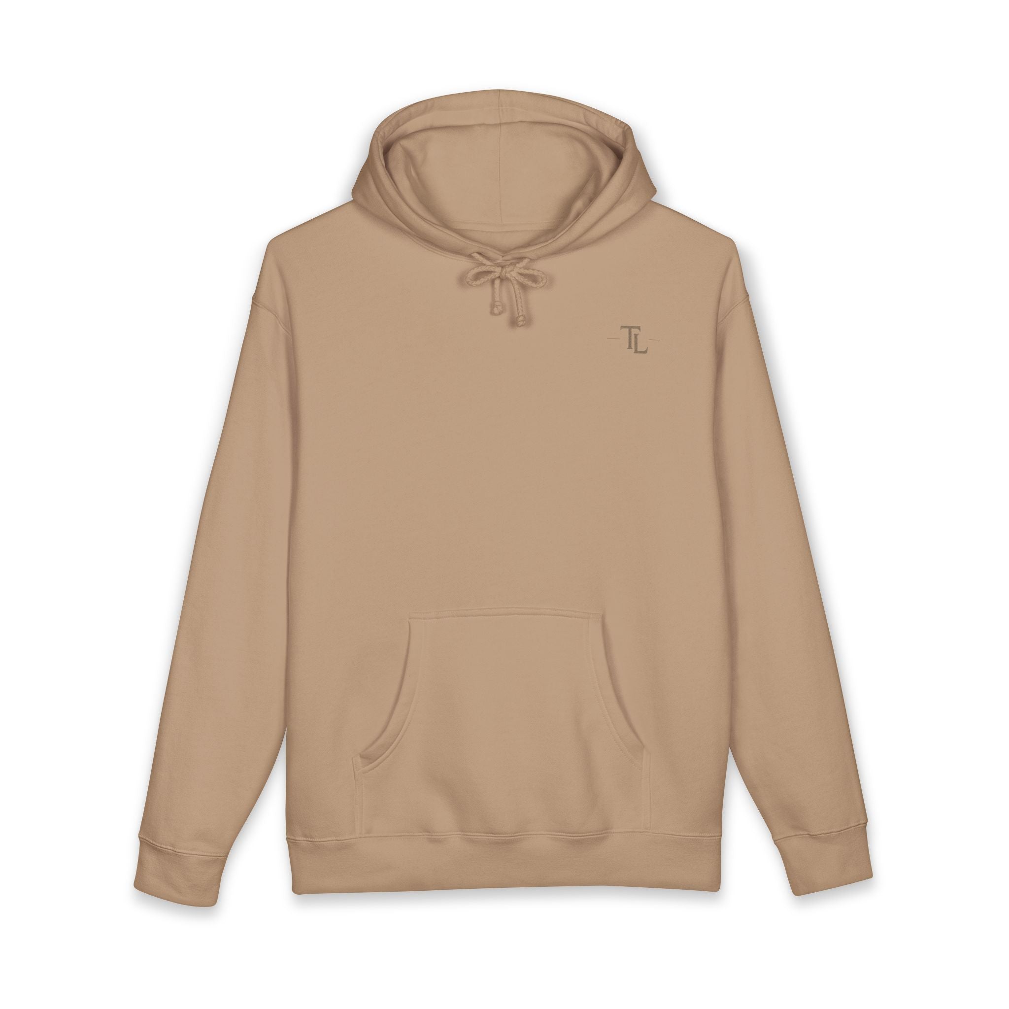 Classic White Hoodie with Minimal 'TL' Chest Logo – Lightweight Pullover by Printify