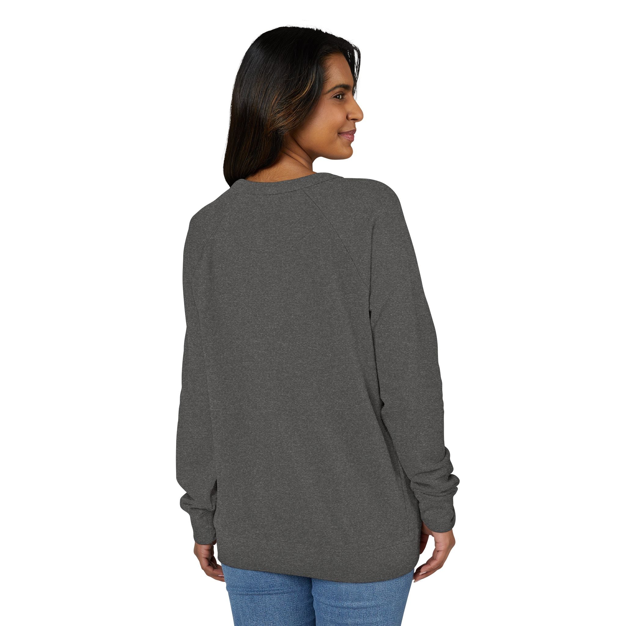Crewneck Sweatshirt — Minimal Chest Logo Raglan French Terry by Printify
