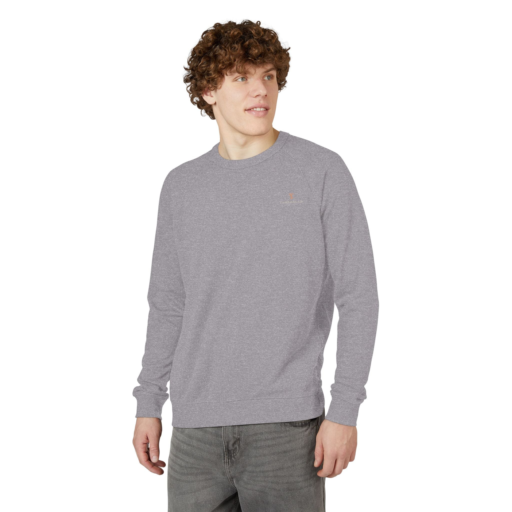 Crewneck Sweatshirt — Minimal Chest Logo Raglan French Terry by Printify
