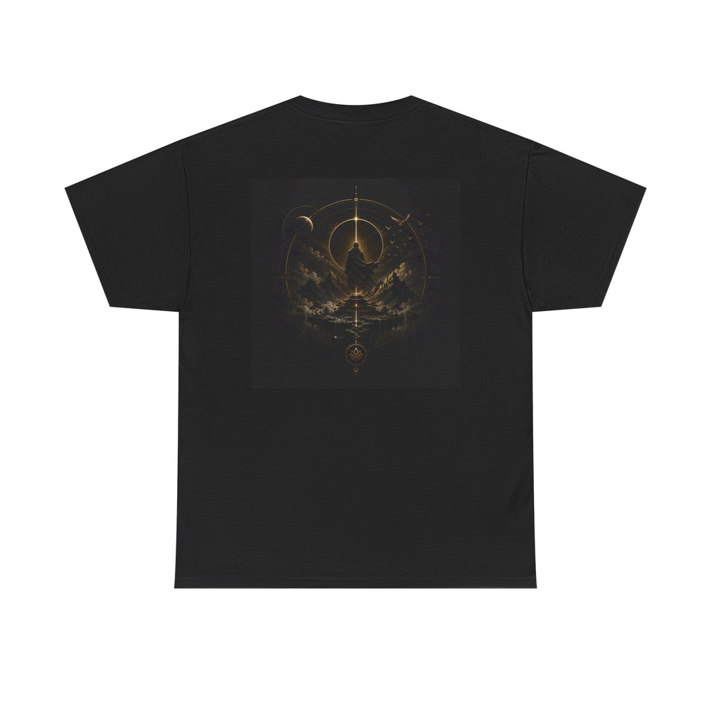 Golden Celestial Geometric Tee featuring mystic sigil back print in rich golden tones.