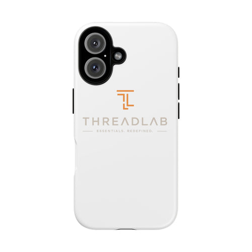 Custom protective phone cases with THRADLAB branding and camera cutout for iPhone and Samsung Galaxy.