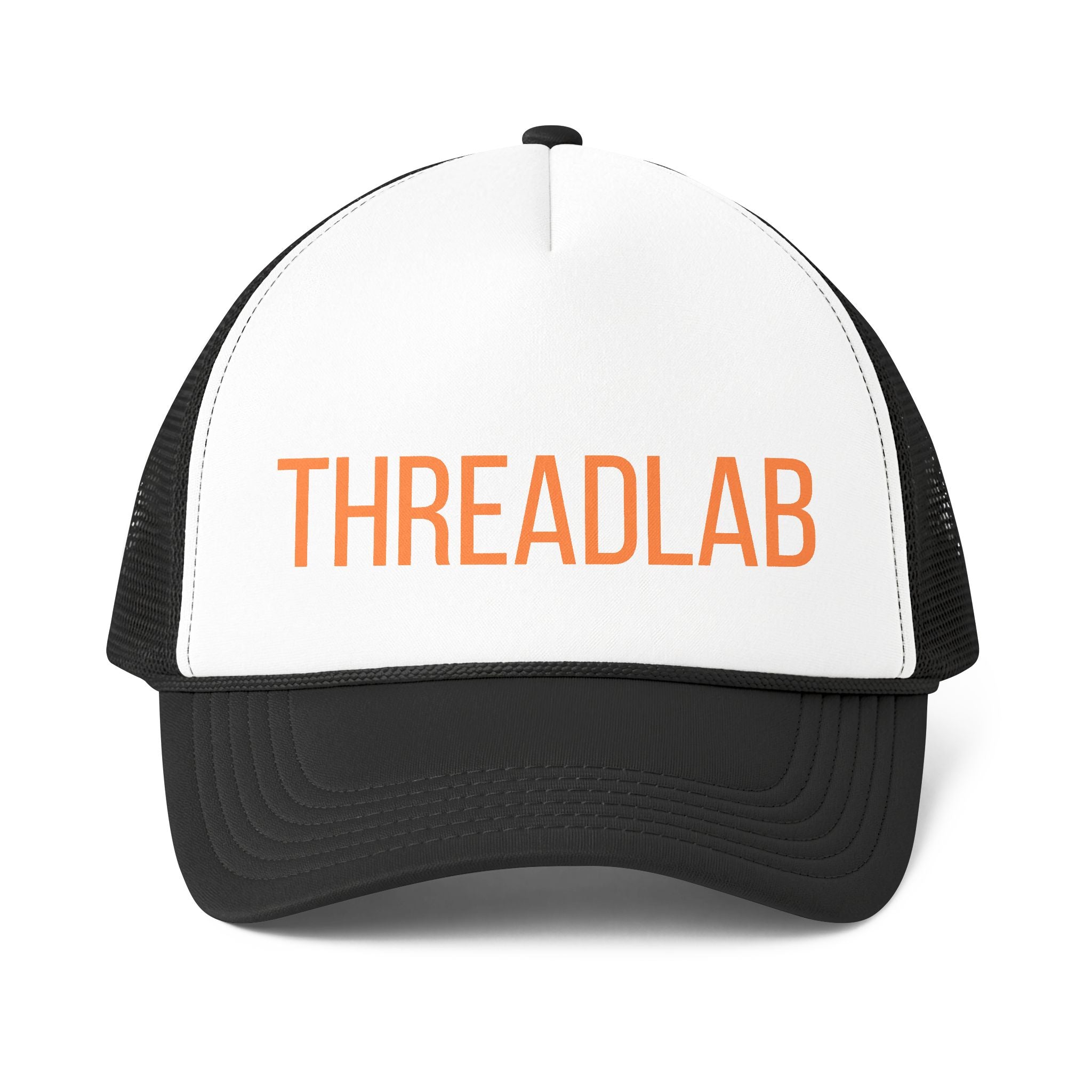 Threadlab Trucker Cap — Retro Orange Logo Foam Mesh Back Hat by Printify