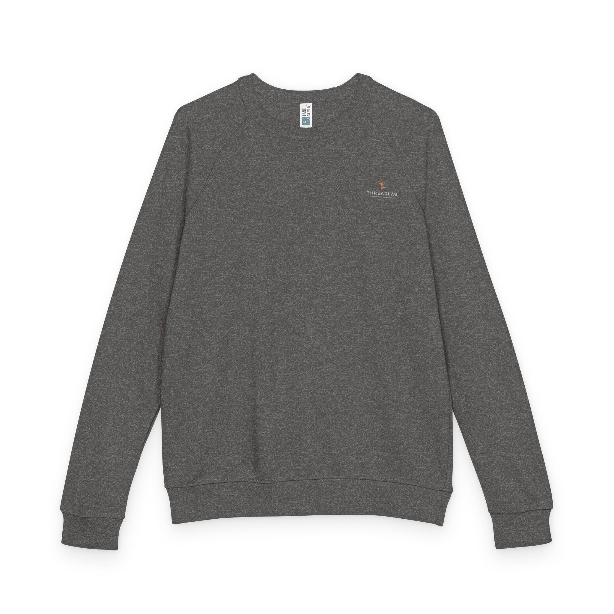 Crewneck Sweatshirt — Minimal Chest Logo Raglan French Terry by Printify