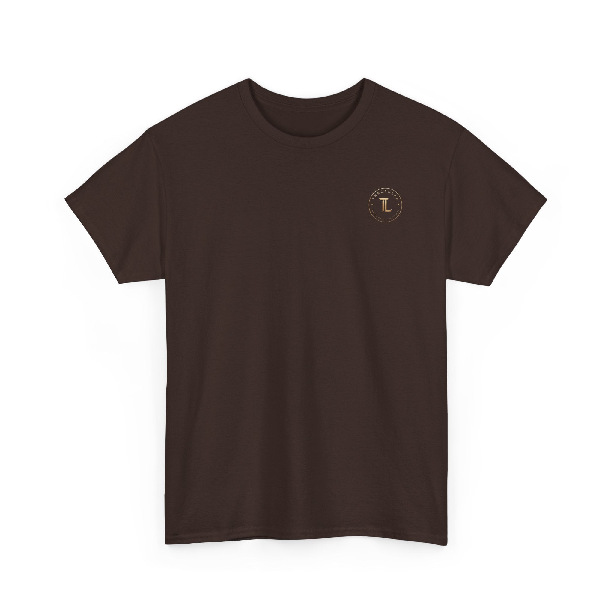 Golden celestial geometric tee in dark brown featuring a small logo on the chest, elegant and stylish design.