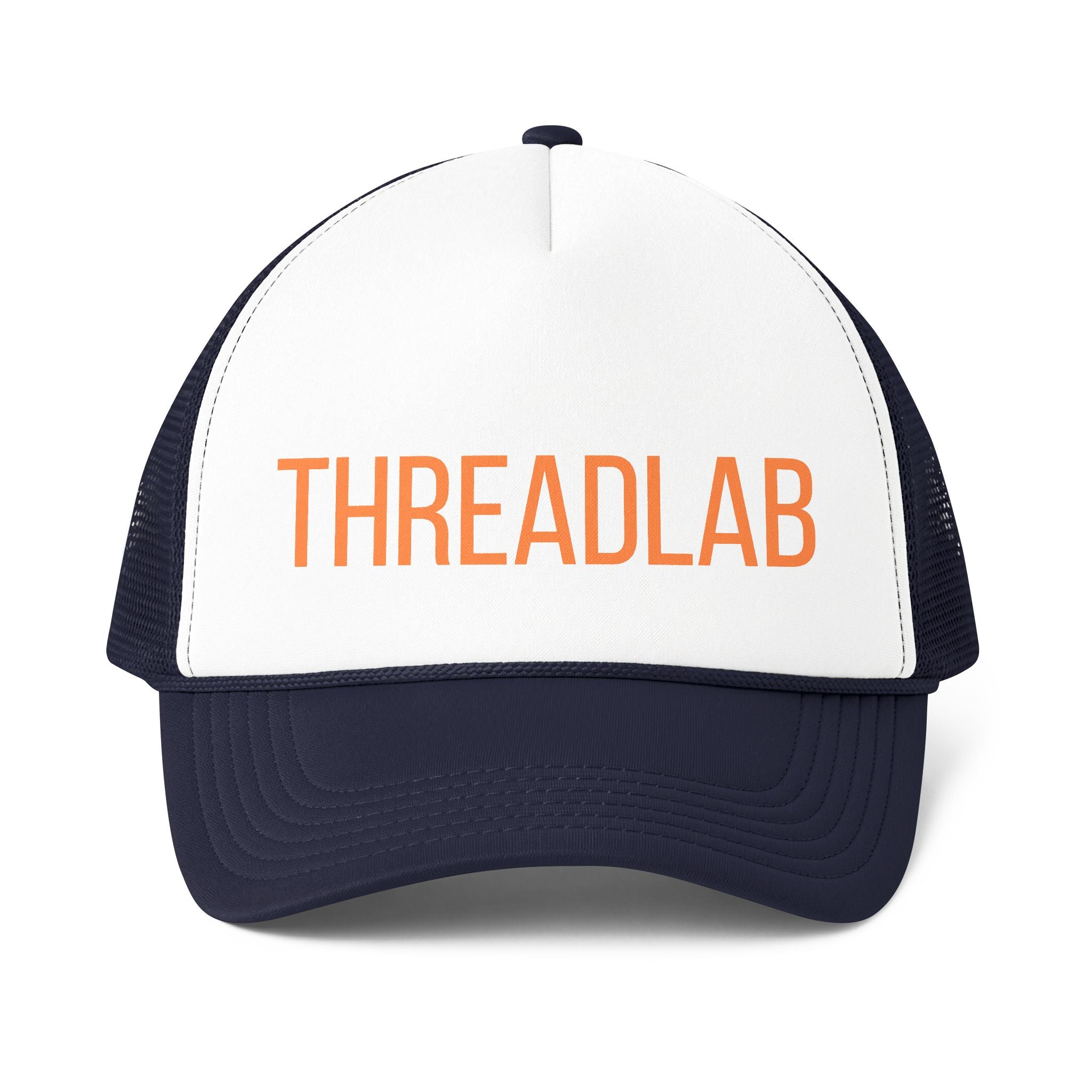 Threadlab Trucker Cap — Retro Orange Logo Foam Mesh Back Hat by Printify