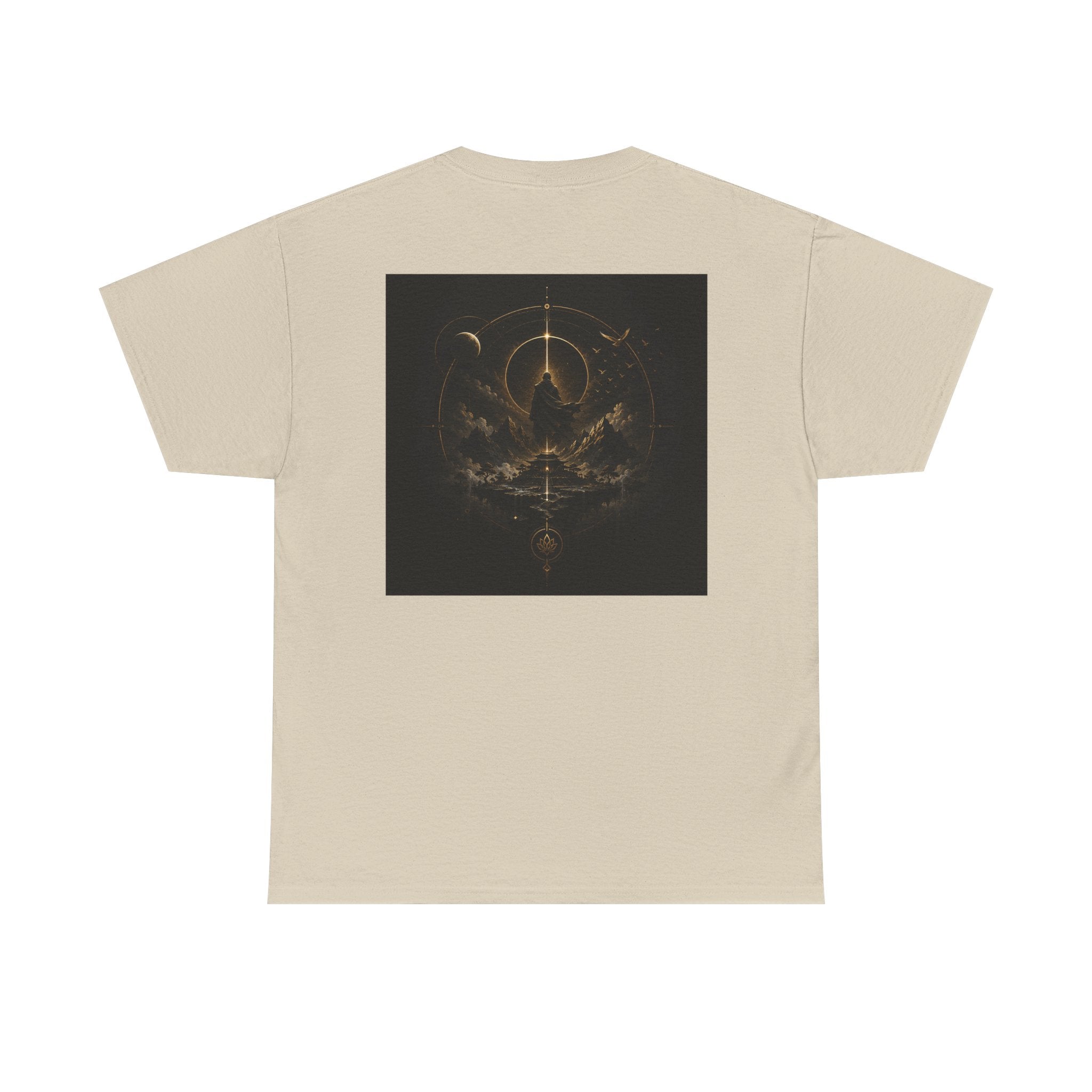 Golden celestial geometric tee featuring a mystic sigil back print in rich golden tones.