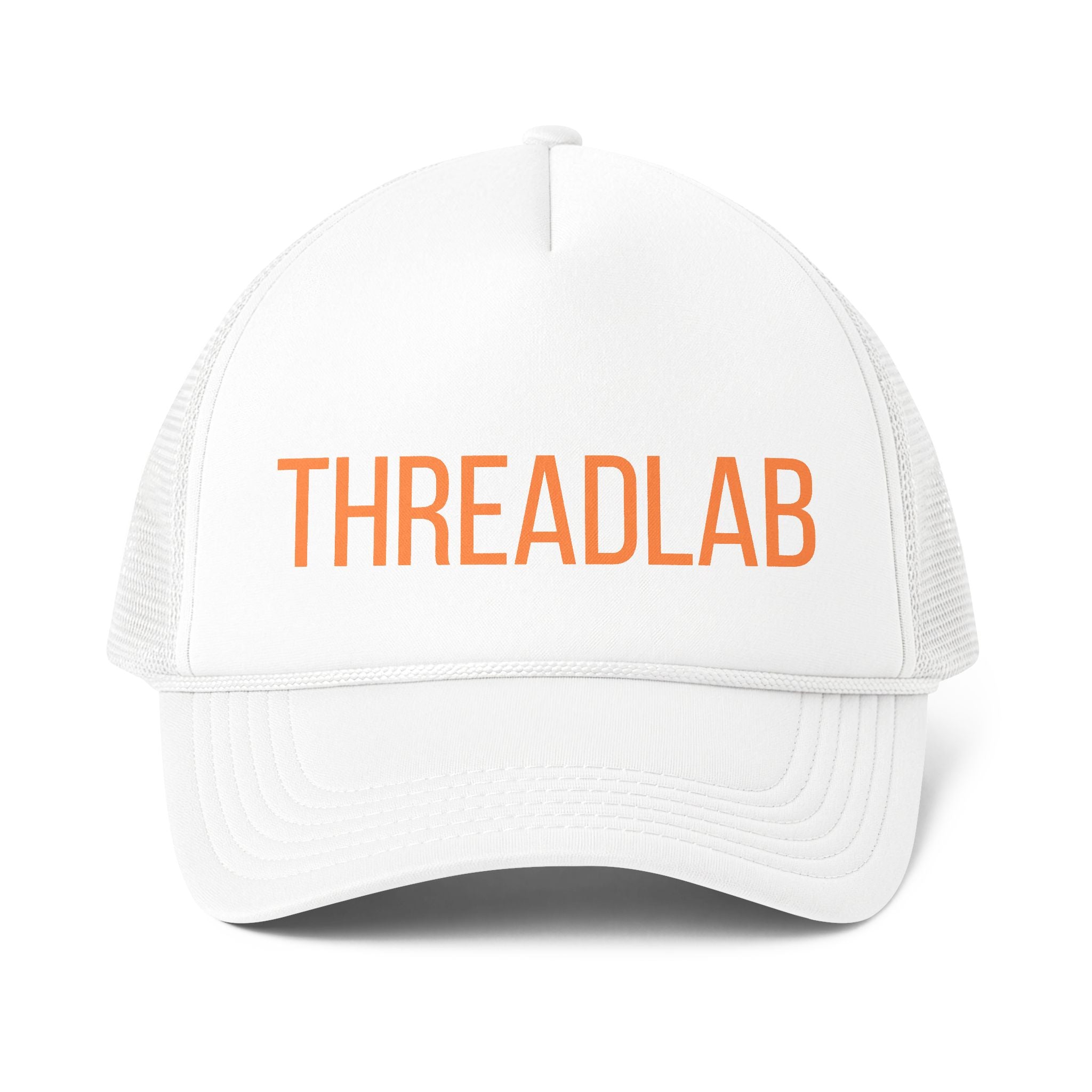 Threadlab Trucker Cap — Retro Orange Logo Foam Mesh Back Hat by Printify