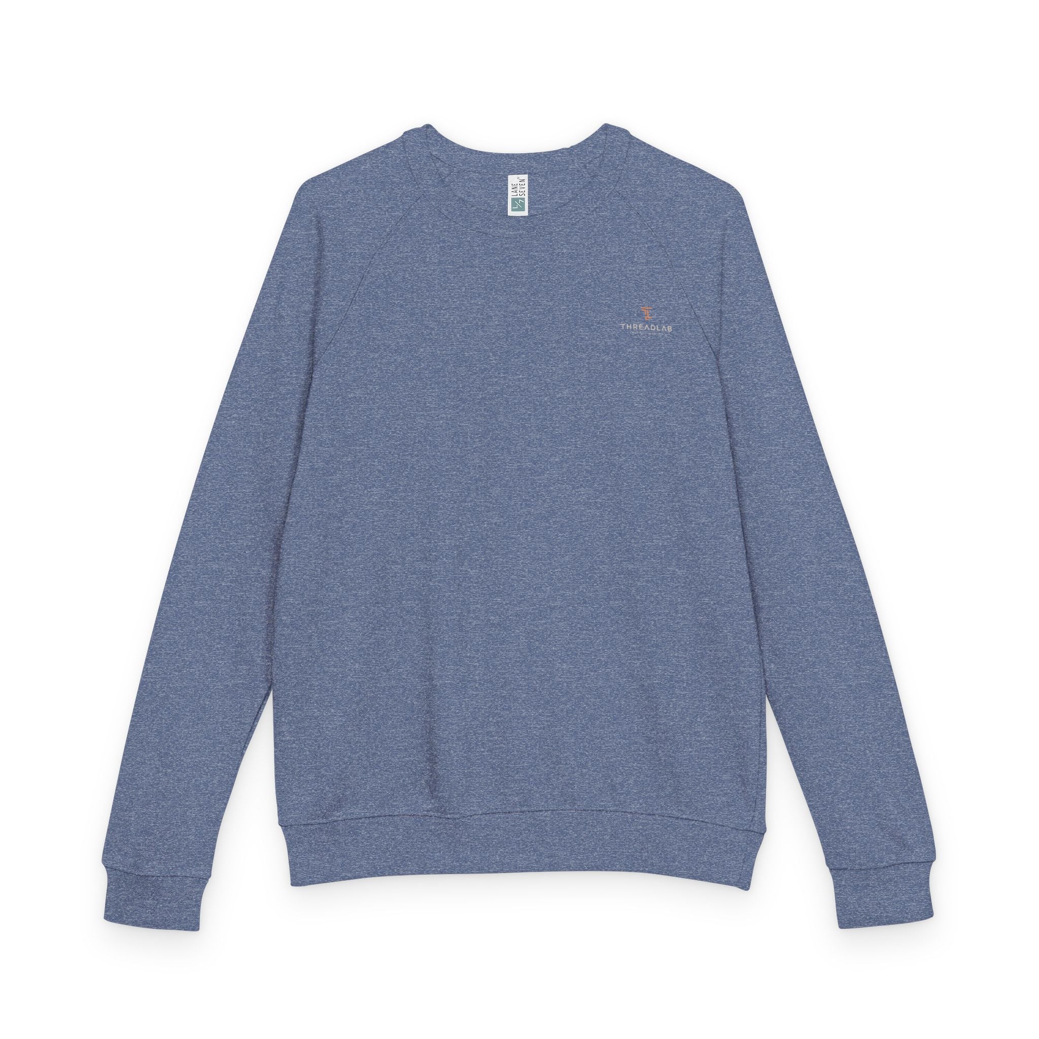 Crewneck Sweatshirt — Minimal Chest Logo Raglan French Terry by Printify