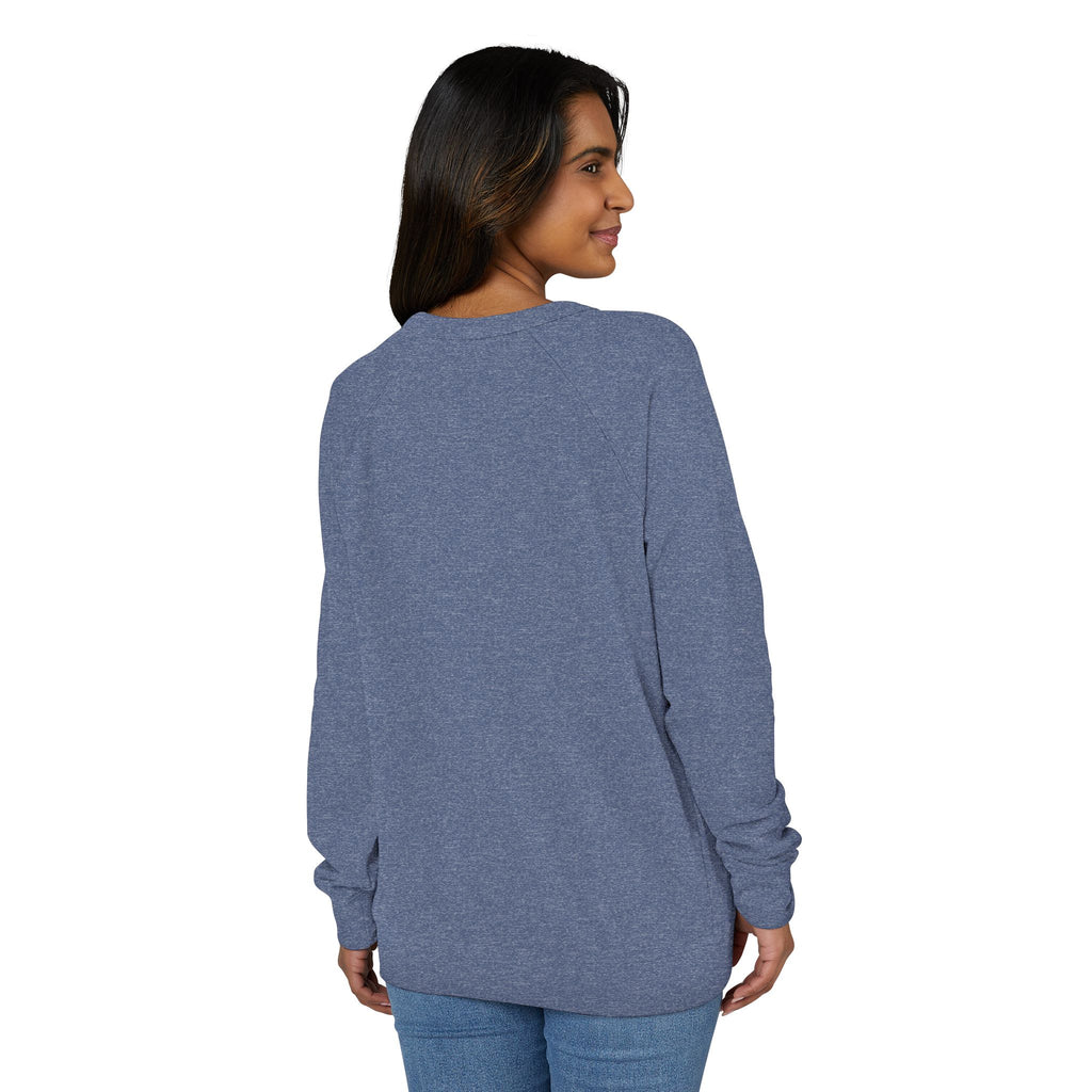 Crewneck Sweatshirt — Minimal Chest Logo Raglan French Terry by Printify