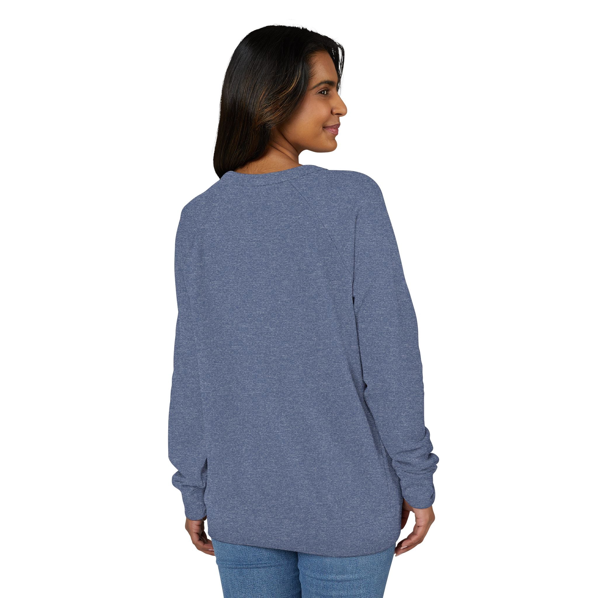 Crewneck Sweatshirt — Minimal Chest Logo Raglan French Terry by Printify