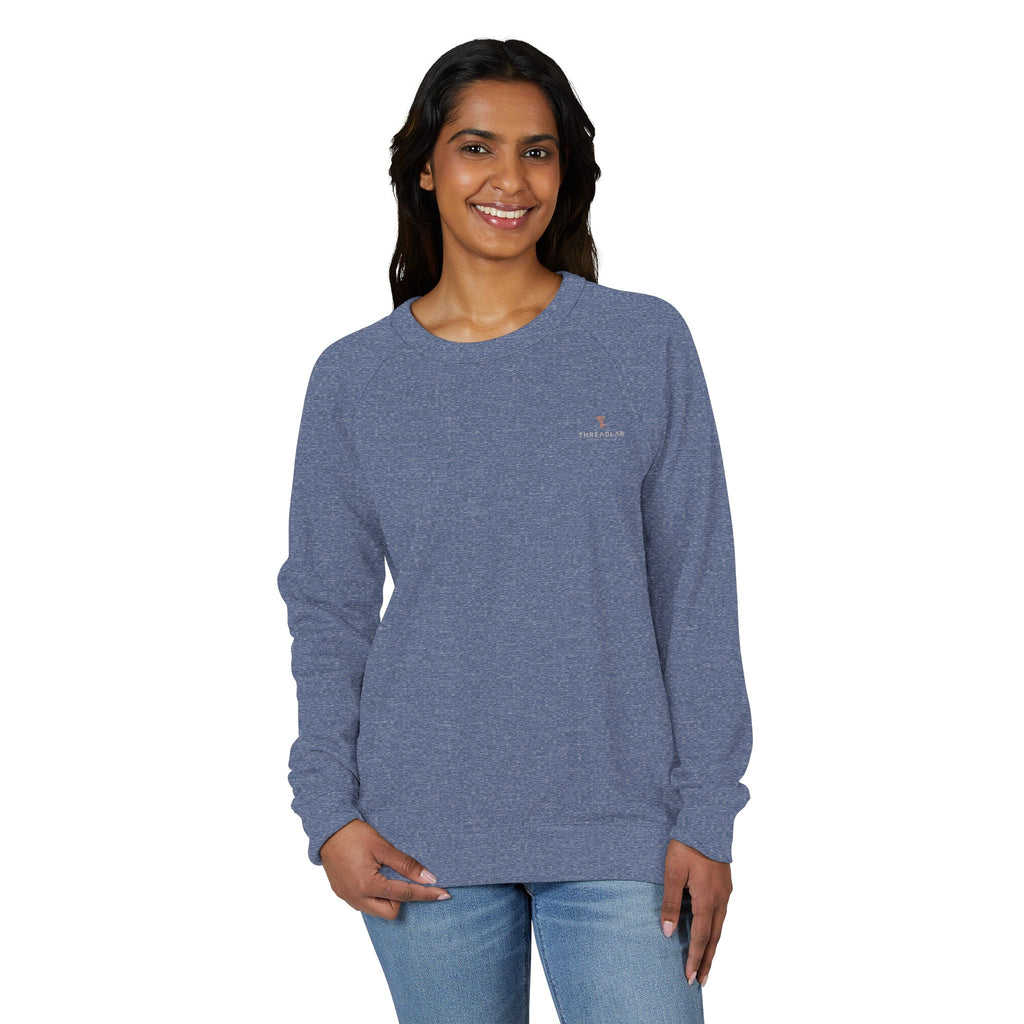 Crewneck Sweatshirt — Minimal Chest Logo Raglan French Terry by Printify